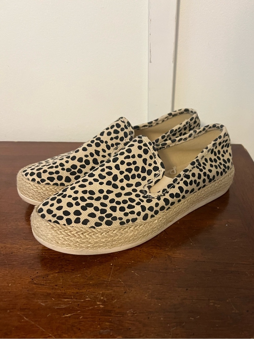 ESPRIT Espadrille Slip-On Sneakers in Black and Natural Leopard Spot SIZE 8